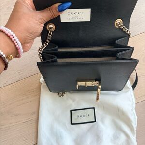 Gucci Black Leather Crossbody Bag with Gold Chain